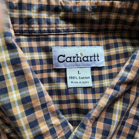 Carhartt Button Down Shirt Men's Large Yellow & Black Plaid Pocket Long Sleeves - Picture 7 of 7